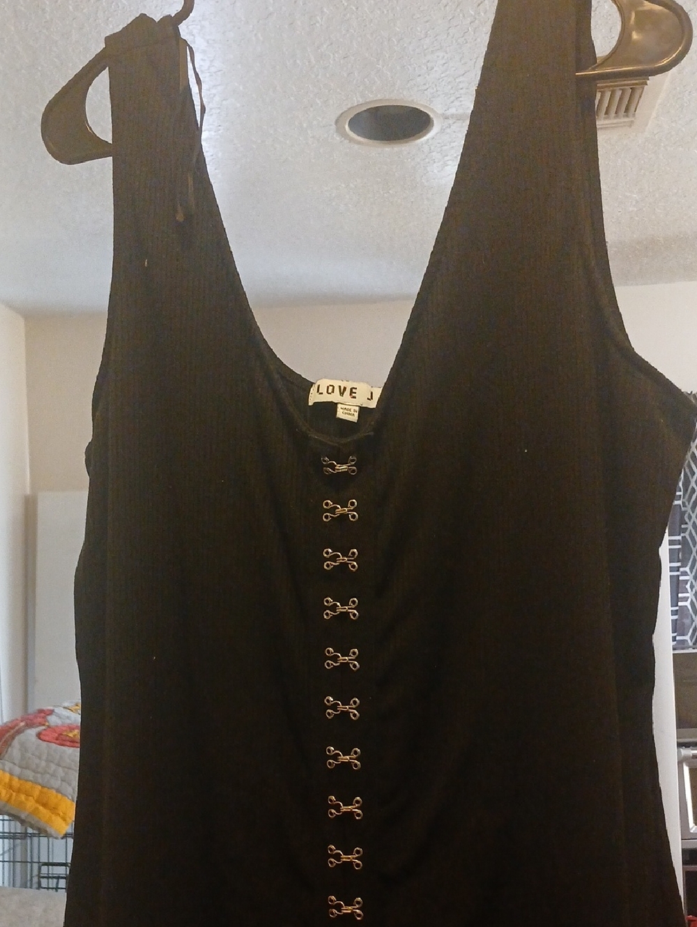 love J Black Ribbed Hook-and-Eye Front Tank Dress